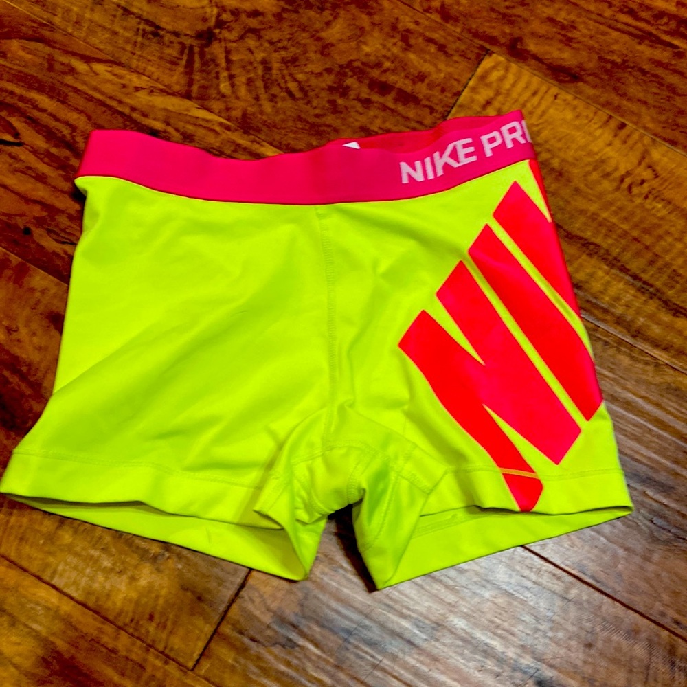 NIKE PRO NEON YELLOW AND PINK SHORTS
